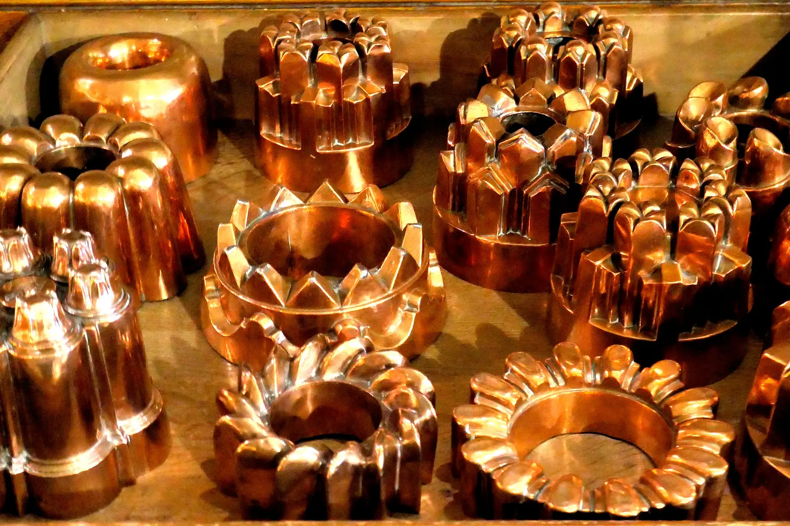 Collection of vintage copper jelly and pudding molds